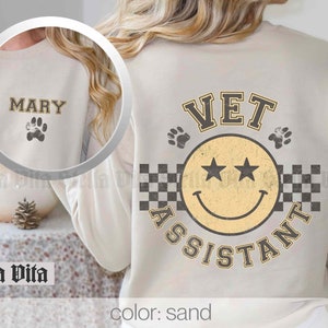Custom Name Vet Assistant Sweatshirt, Vet Tech Crew Shirt,  Retro Groovy Vet Tech Shirt, Animal Doctor Gift, Dog Lover Shirt, Veterinarian