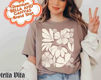 Wildflower Shirt, Flower tee, Cream Botanical Neutral t-shirt, Flower Market top, Slimming festival shirt, Minimalist Floral tshirt, Matisse