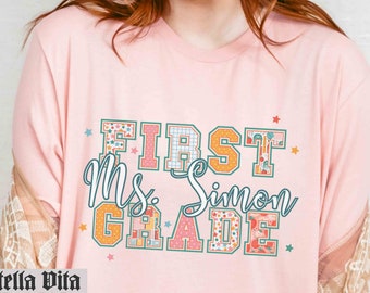 Aangepast shirt voor leraar eerste leerjaar, shirt leraar eerste leerjaar, gepersonaliseerd schoolcadeau, aangepaste naam leraar T-shirt, leraar basisonderwijs