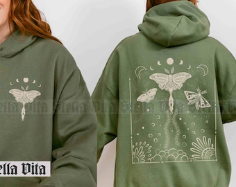 Hoodie nachtvlinder, shirt Luna nachtvlinder, bloemensweater, hemels minimalistisch shirt, nachtvlinder grafisch sweatshirt, maanfase cadeau voor vriend