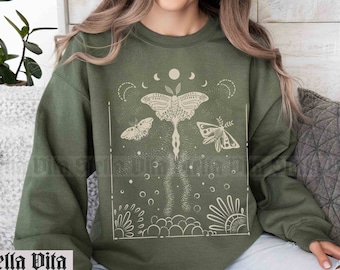 Sweatshirt hemelse nachtvlinder, bloemenshirt, minimalistisch shirt, Luna nachtvlinder grafisch sweatshirt, maanfase cadeau voor vriend maanmot