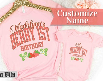 Berry First Birthday Shirt Custom First Birthday Tshirt, Strawberry Birthday Tee, Berry Sweet Birthday Baby Shirt, Mommy and Me Shirt