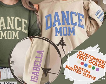 Sweat-shirt pour maman danseuse avec manche imprimée, chemise maman danse personnalisée, cadeau pour maman danse, sweat-shirt col rond