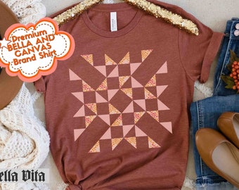 Quilt Shirt, Interwoven Puzzle Quilt Tshirt, Gift For Quilter, Quilt Tee for Quilt Retreat, Fall Colors with Floral Pattern