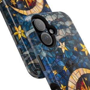 Stars Phone iPhone Case, Moon Celestial Magsafe Phone Cover , Stained Glass Cases, Celestial Stars Moon Phone Accessories, Space Lover image 3