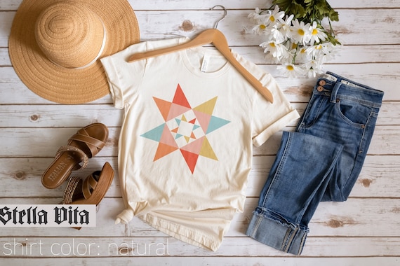 Quilt block shirt, evening star morning star quilt block shirt,  crafting tshirt, quilting gift for mom quilter, cottage core clothing