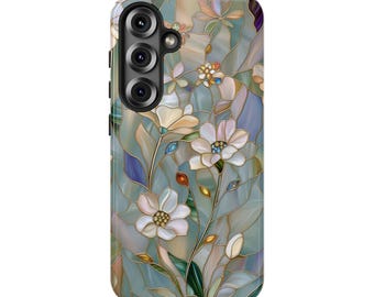 Wildflower Stained Glass Phone Case - Samsung S25 Ultra, Pixel 9 Pro, Google Pixel 9 and other Galaxy and Pixel models - Artsy Floral Themed