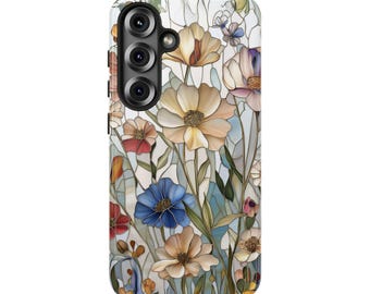 Wildflower Stained Glass Phone Case for Samsung S25 Ultra, Pixel 9 Pro, Google Pixel 9 and other Galaxy and Pixel models - Floral Artsy Gift