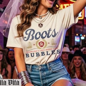 Boots & Bubbles Bachelorette Shirt | Personalized Nashville Bachelorette Party Tee | Comfort Colors Custom Bride Shirt Last Rodeo Bach Party