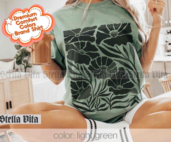Wildflower Shirt, Floral Comfort Colors® Tshirt, Black Flower Shirt, Matisse Style Botanical Graphic Tee, Boho Flower, Gift For Plant Mom