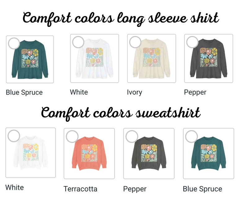Peut inclure: Un ensemble de chemises &agrave; manches longues et de sweat-shirts dans diff&eacute;rentes couleurs, notamment bleu &eacute;pic&eacute;a, blanc, ivoire, poivre et terre cuite. Chaque v&ecirc;tement pr&eacute;sente un imprim&eacute; floral avec un cadre carr&eacute;.