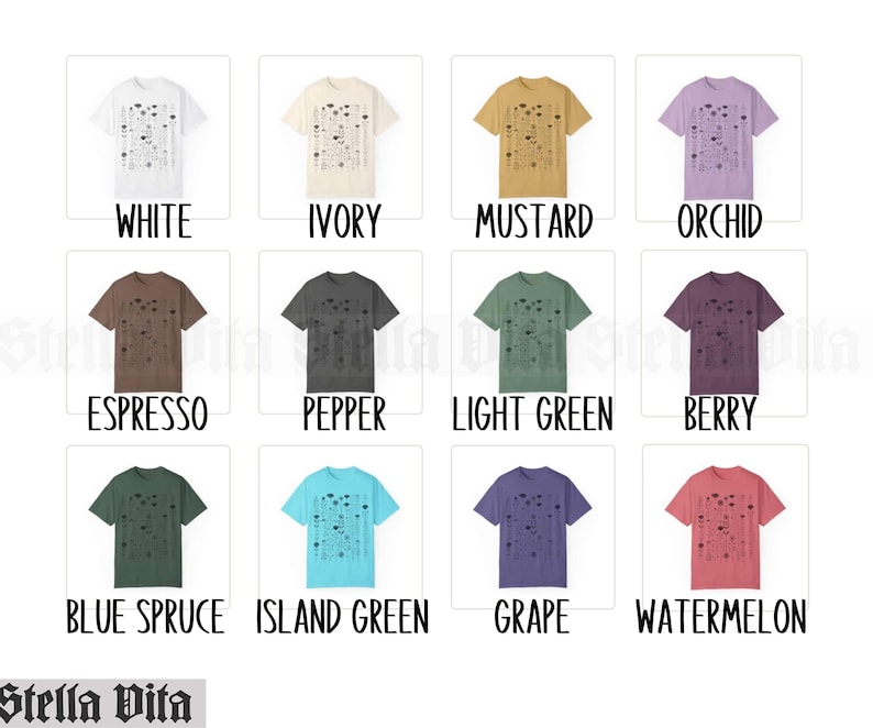 Camiseta gráfica Comfort Colors estilo boho con flores, camiseta floral para estilo cottagecore, camiseta gótica suave con flores negras, camiseta de moda para él o ella. imagen 9
