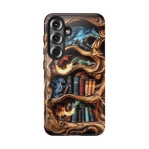 Fire-Breathing Dragon Phone Case, Bookshelf Phone Case for Samsung S25 Ultra, Pixel 9 Pro, Google Pixel 9 and other Galaxy and Pixel models