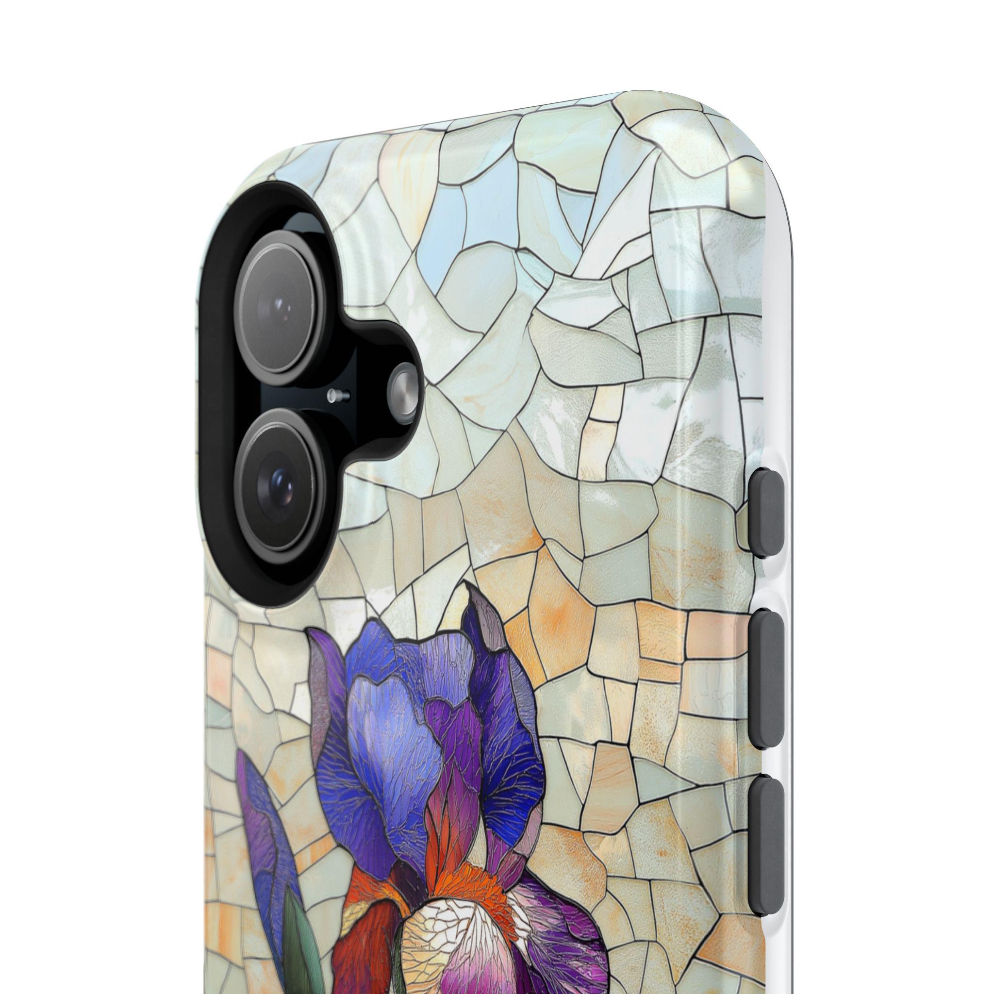 Iris iPhone Case, Magsafe Phone Case, Purple Iris on Stained