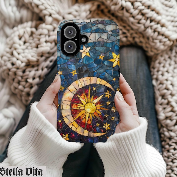 Stars Phone Iphone Case, Moon Celestial Magsafe Phone Cover , Stained Glass Cases, Celestial Stars Moon Phone Accessories, Space Lover
