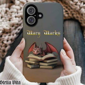 Dragon Name Phone Case, Name Phone Case Bookish iphone 16 pro case, Bookshelf iPhone Pro Max Plus, Magsafe Tough Cases Personalized Initials