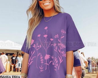 Floral Shirt, Comfort Colors Tee, Minimalist Flower Tshirt, Wildflower Shirt, Boho Graphic Tees For Women, Floral T Shirt, Festival Shirt