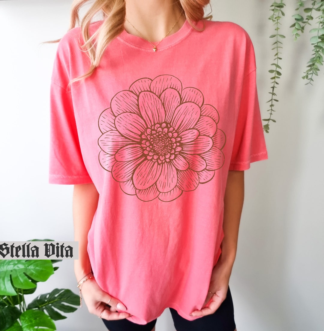 Comfort Colors Dahlia Shirt Large Flower Tee Boho Tshirt Flower Shirt