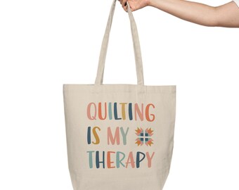 Quilt Bag, Quilt Block Tote Bag, Quilting Is My Therapy, Funny Quilter Gift For Her, Funny Quilting Bag, Canvas Shopping Tote