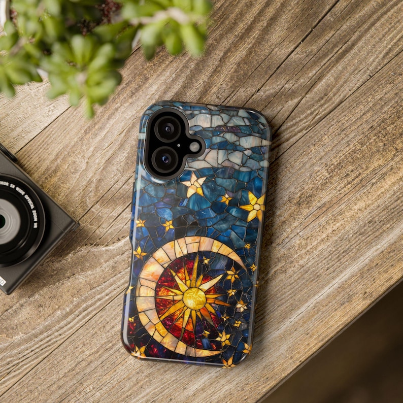 Stars Phone iPhone Case, Moon Celestial Magsafe Phone Cover , Stained Glass Cases, Celestial Stars Moon Phone Accessories, Space Lover image 9
