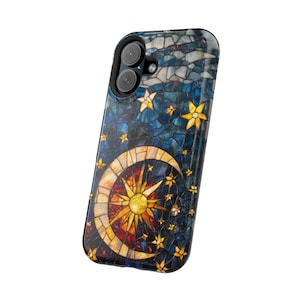 Stars Phone iPhone Case, Moon Celestial Magsafe Phone Cover , Stained Glass Cases, Celestial Stars Moon Phone Accessories, Space Lover image 2