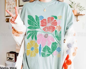 Boho Flower Shirt Womens Oversized T shirts, Comfort Color Floral Shirt, Graphic Tshirt, Wildflower Sweatshirt, Cottage Core,  Festival