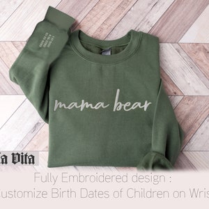 Custom Sleeve Embroidery Mama Bear Sweatshirt, Embroider Children Names on Sleeve, Plus Sized Personalized Mama Bear Shirt, Kids Names