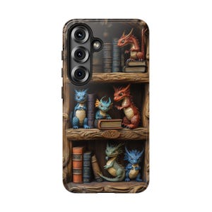 Mischievous Baby Dragon Phone Case, Bookshelf Phone Case for Samsung S25 Ultra, Pixel 9 Pro, Google Pixel 9 & other Galaxy and Pixel models
