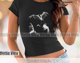 Fledermäuse Y2k Trendy Baby T-Shirt, Vintage 90er Jahre Stil Fledermaus Shirt, gruseliges Retro Gothic Baby Tshirt, Unisex für Erwachsene Grunge 2000er Jahre Grafik Shirt, Dark Art