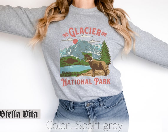 Glacier National Park Sweatshirt, Beige Cream Montana, Mountain