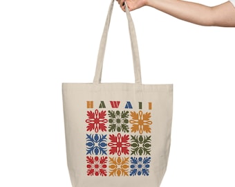 Hawaii Quilt Block Tote Bag, Quilt Bag, Brightly Colored Hawaiian Quilt Inspired Shopping Tote, Bag For Hawaii, Quilt Retreat, Quilter Gift