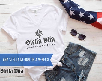 Vneck Tshirt, beliebige Stella-Design auf einem V-Ausschnitt-Shirt, Bella und Canva 3005 Marke Vneck-Unisex Jersey Kurzarm V-Ausschnitt-T-Shirt