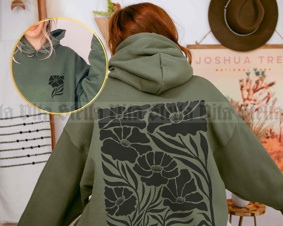 Floral Graphic Back Print Hoodie, Flower Sweatshirt, Matisse Wildflower Hoodie, Back and Front Print, Nature Lover Gift, Plant Mom Shirt