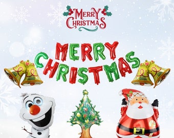 Merry Christmas Foil Balloon, Christmas Tree, Snowman, Santa Claus, Golden Bells Foil Balloons Festive Party Decoration