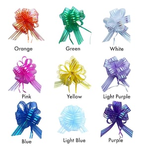 LARGE Ribbon Bows assorted colours easy 50 pull flower ribbon party  decorations