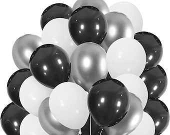 12" Black & White Balloons 10 Pcs Latex Balloons Silver Black White Dirty 30 Birthday Balloons Party  Decoration.
