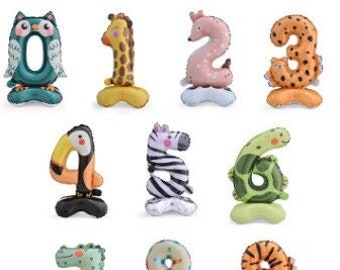 Animal Number Balloons Animal Print Standing Balloon 0-9 Age Custom 23-inch Kids Birthday Balloon Self-inflating UK