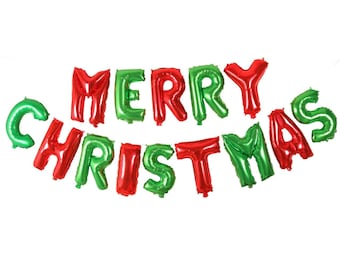 16 inch Red Green Merry Christmas letters foil Balloons Xmas Balloons