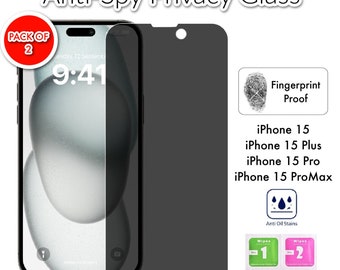 Privacy Tempered Glass Screen Protector Pack of 2 For iPhone 15, iPhone Pro, iPhone Pro Max, iPhone 15 Plus