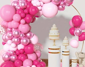 Balloons Arch Pink & Pink Chrome Garland Arch Kit Balloon 105Pcs Wedding Party UK