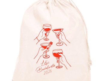 Custom Bachelorette Hangover Bag: Personalized Drawstring Bag, Wedding Recovery Kit, Cotton Pouches