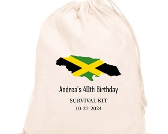 Custom Jamaica Map Cotton Favor Bags: Beach Party Hangover Kit