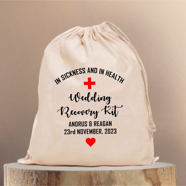 In Sickness & In Health Wedding Recovery Kit, Wedding Welcome bag, Wedding Survival Kit, Wedding Guest favor bag, Personalized Hangover Kit