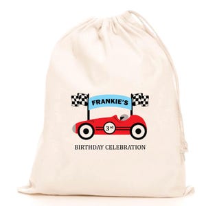 Race Car Birthday Favor Bag: Personalized Cotton Goodie Bag