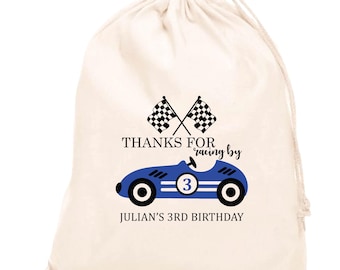 Personalized Race Car Favor Bag: Custom Cotton Birthday Goodie Bag
