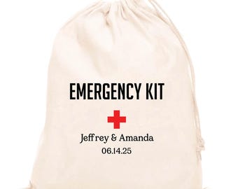 Personalized Cotton Drawstring Bag: Wedding Emergency Kit, Hangover Pouch