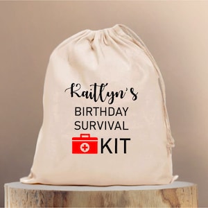 Custom Cotton Favor Bag: Birthday Survival Kit, Groomsmen Gift