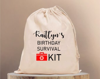 Custom Cotton Favor Bag: Birthday Survival Kit, Groomsmen Gift
