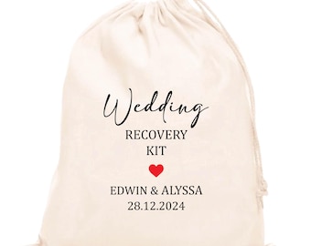 Personalized Wedding Hangover Kit Bags: Cotton Canvas Favor Pouches