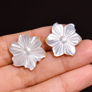 Natural Mother Of Pearl Flower Shape Carved Loose Gemstone Pair For Making Earrings 17 Ct 19X19X2mm S-679